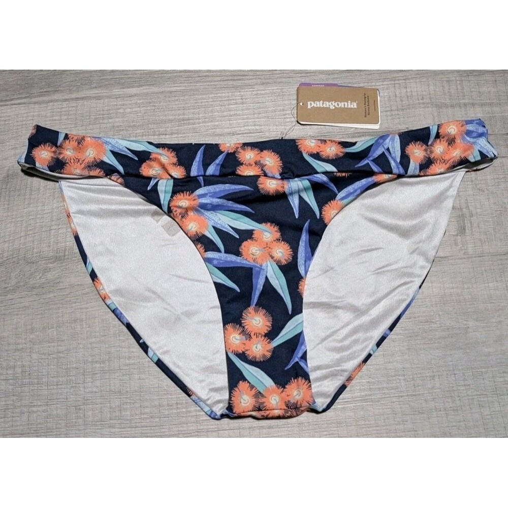 Patagonia Nanogrip Nireta Bikini Bottoms Floral Navy Blue XL Las Flores NWT Swim